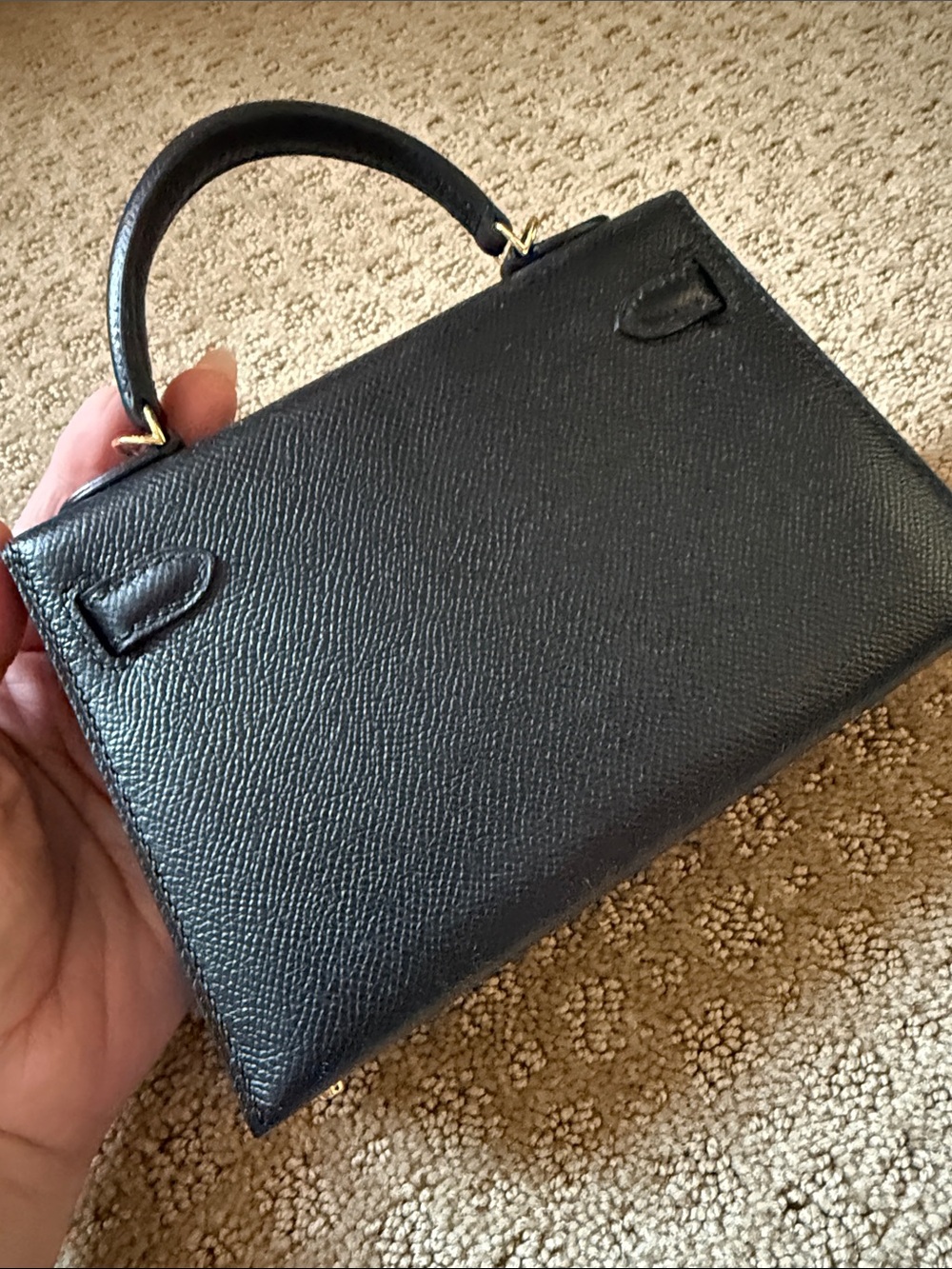 Black Leather Top-Handle Women's Bag with Gold-Tone Hardware. Mini bag - Picture 3 of 7